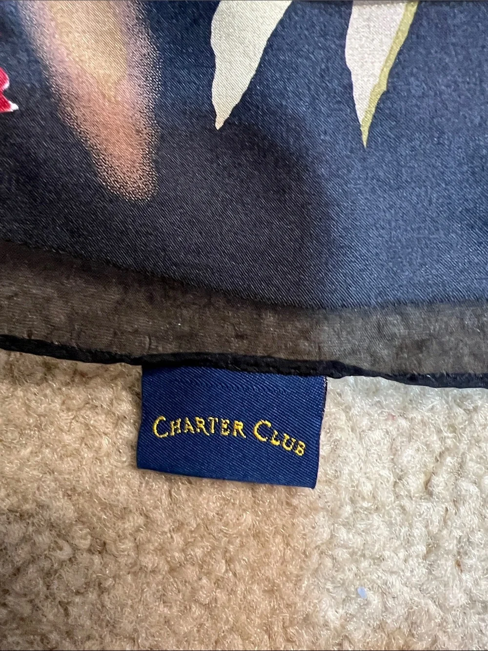 Charter Club 100% Silk Floral Oblong Scarf Navy Burgundy Brown